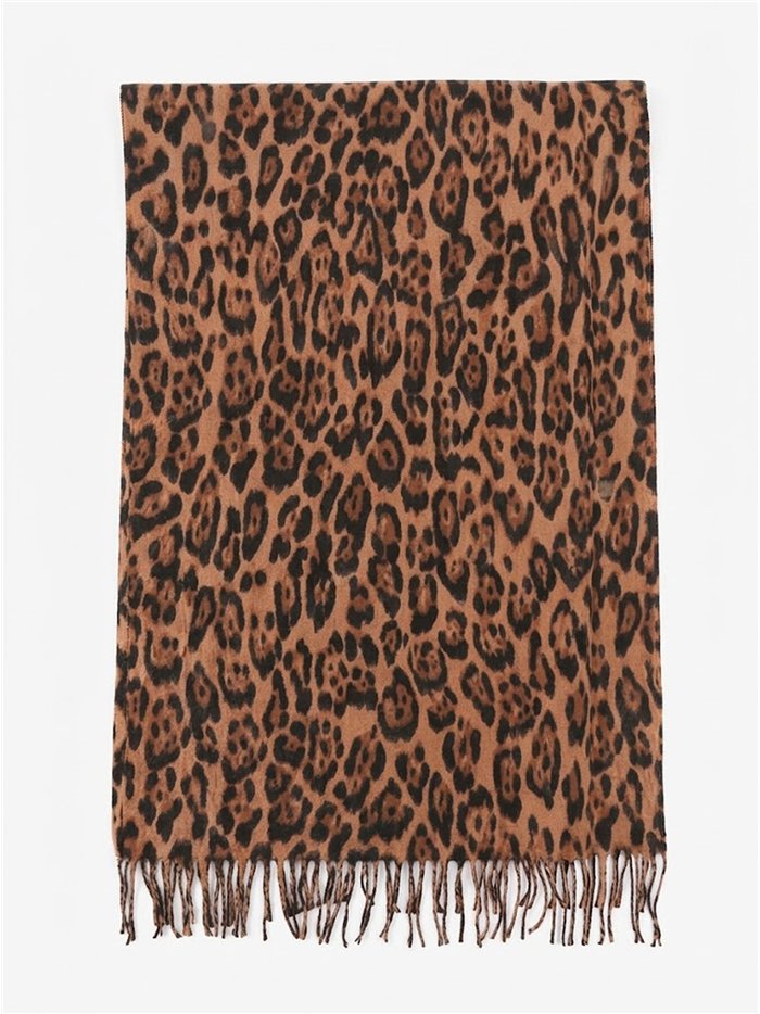 Lenço com estampa de leopardo e franjas