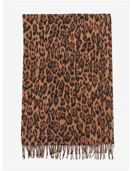 Lenço com estampa de leopardo e franjas