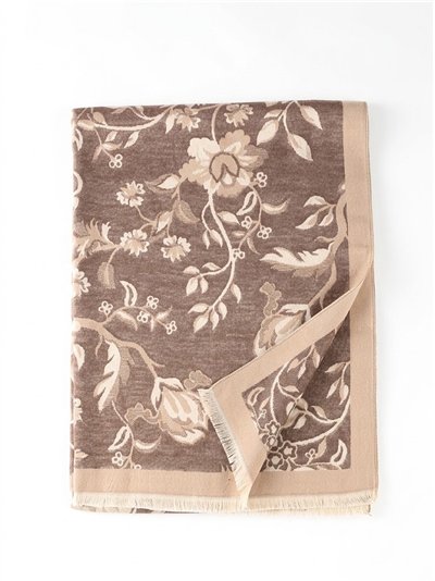 Fular jacquard elegante diseño botánico floral y orla clásica