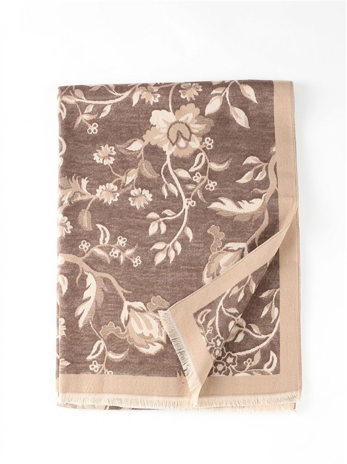 Fular jacquard elegante diseño botánico floral y orla clásica