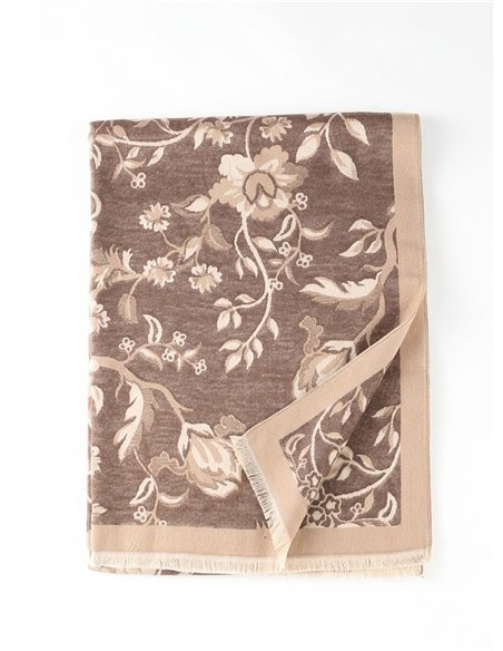 Fular jacquard elegante diseño botánico floral y orla clásica