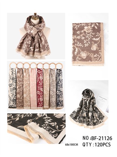 Fular jacquard elegante diseño botánico floral y orla clásica 2