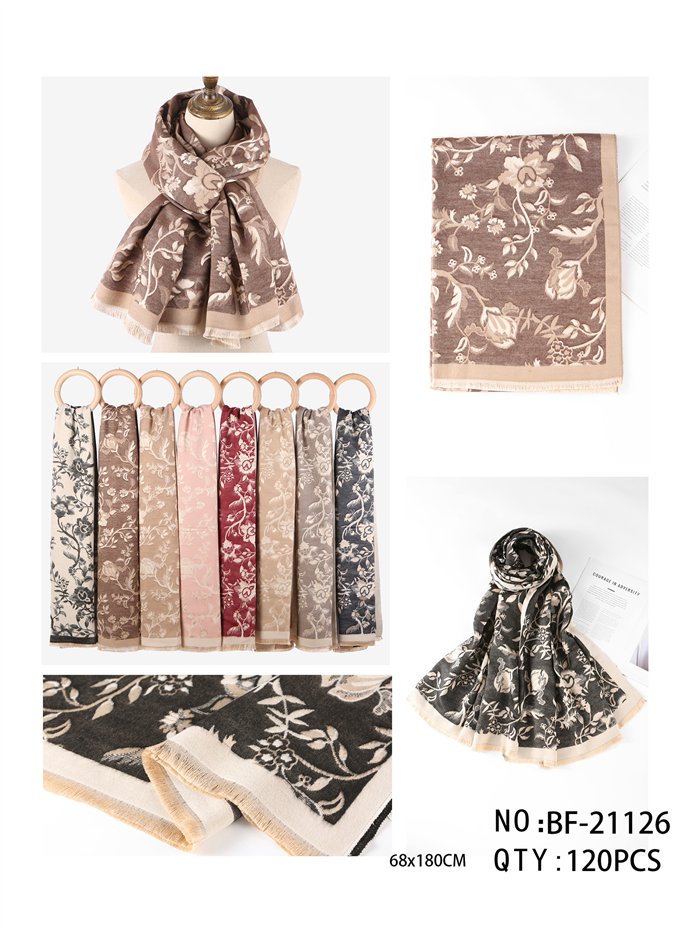 Fular jacquard elegante diseño botánico floral y orla clásica