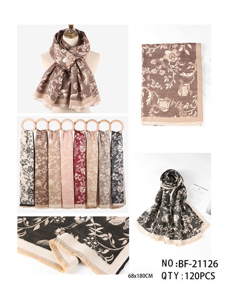Fular jacquard elegante diseño botánico floral y orla clásica