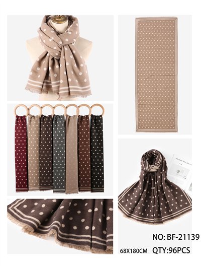 Sciarpa classica a pois con bordo a righe a contrasto | BF-BF-21139 2