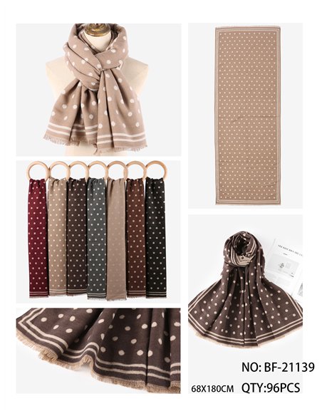 Sciarpa classica a pois con bordo a righe a contrasto.