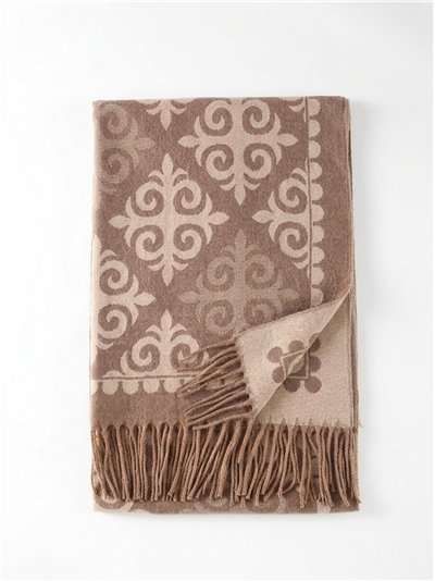 Bufanda jacquard estampado de arabescos damasco y flecos