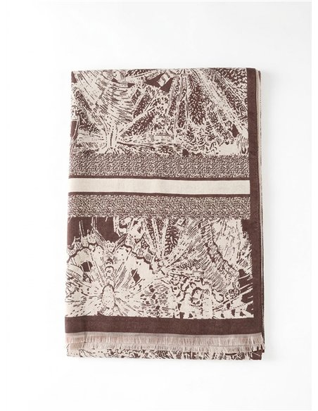 Fular jacquard estampado de paisaje botánico estilo toile de jouy