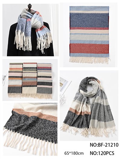 Heather stripe cozy fringe scarf 2