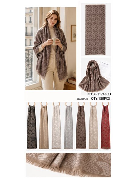 Leaf jacquard fringe scarf