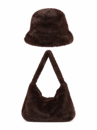 Conjunto gorro y bolso de pelo sintético