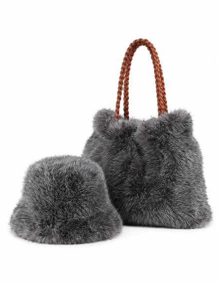 Conjunto gorro y bolso de pelo sintético