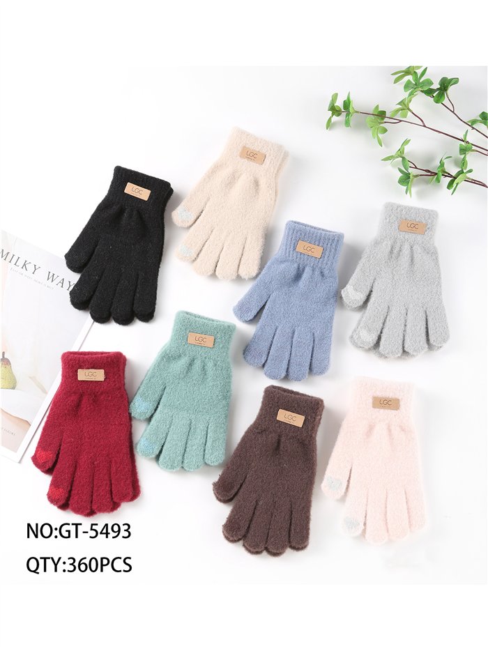 Soft knit gloves with patch