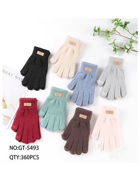 Soft knit gloves with patch