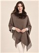 Poncho liso cuello de pelo sintético