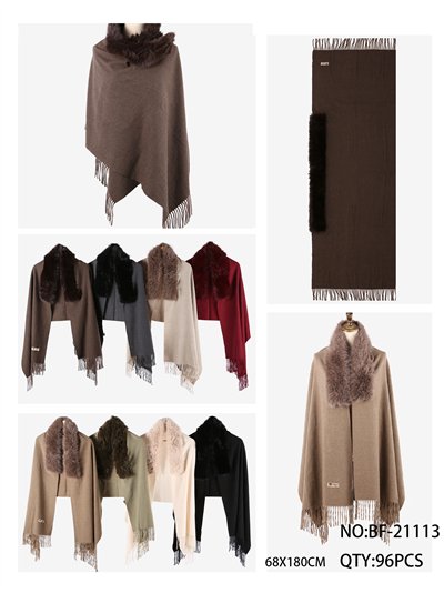 Poncho liso cuello de pelo sintético 2