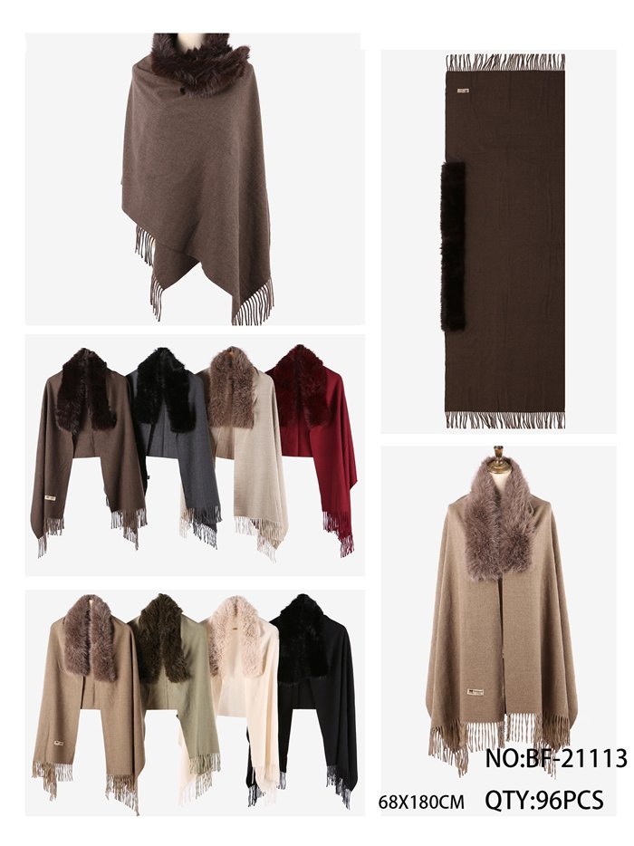 Poncho liso cuello de pelo sintético