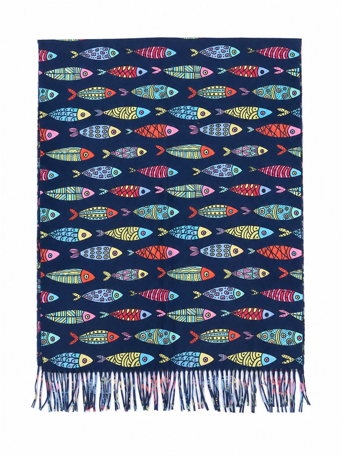 Bufanda estampado peces con flecos