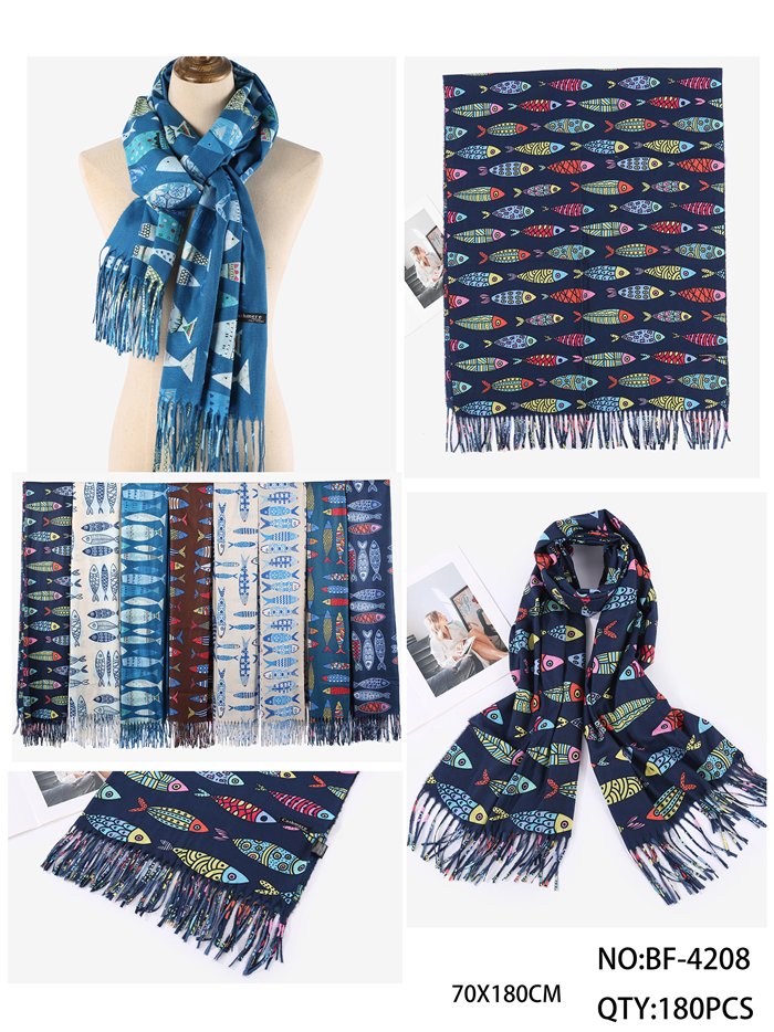 Bufanda estampado peces con flecos