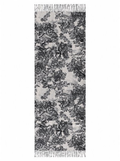 Schal mit Toile-de-Jouy-Muster und Fransen