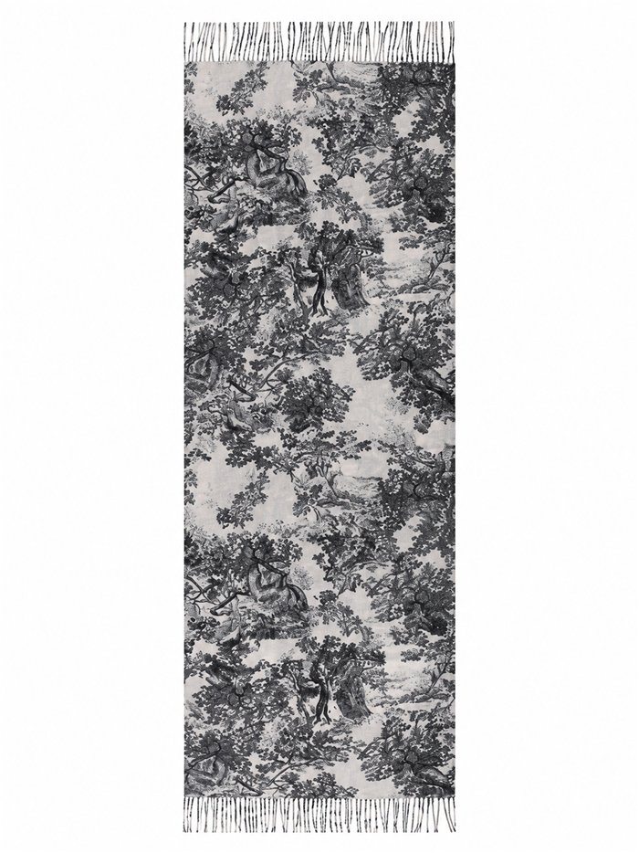 Schal mit Toile-de-Jouy-Muster und Fransen