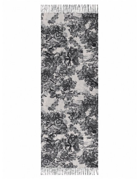 Schal mit Toile-de-Jouy-Muster und Fransen
