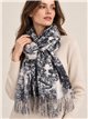 Schal mit Toile-de-Jouy-Muster und Fransen