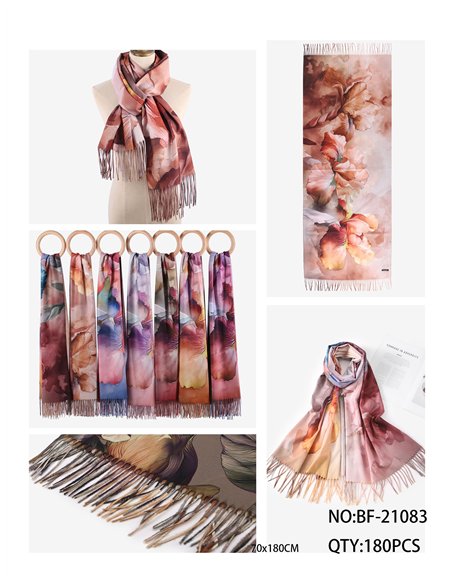 Bufanda acuarela floral con flecos