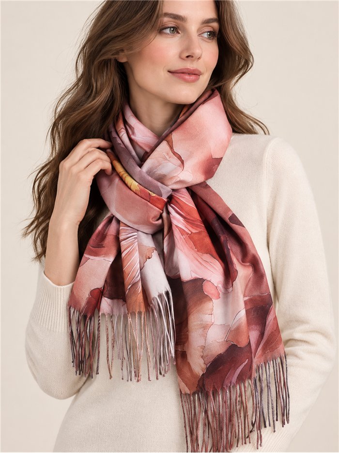 Bufanda acuarela floral con flecos