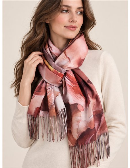 Bufanda acuarela floral con flecos