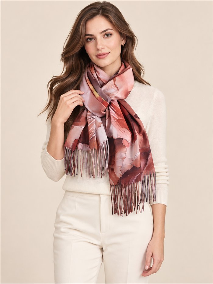 Bufanda acuarela floral con flecos