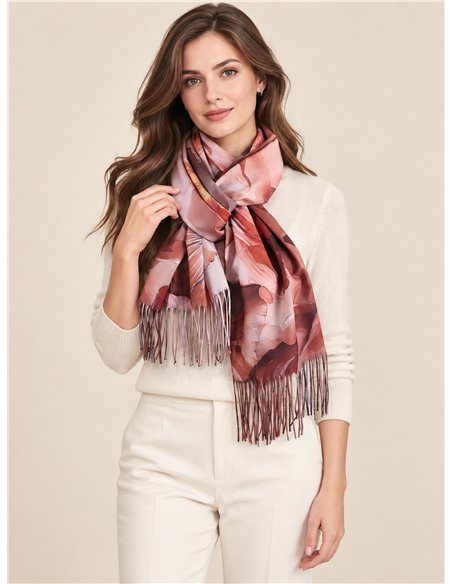 Bufanda acuarela floral con flecos
