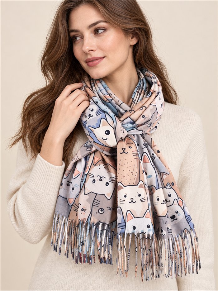 Écharpe chat multicolore à franges