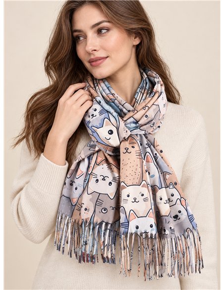 Écharpe chat multicolore à franges