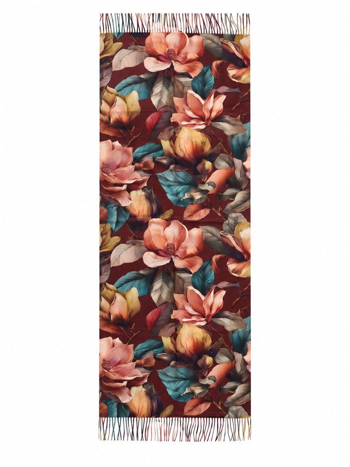 Maxi-Schal mit Blumenmuster und Fransen