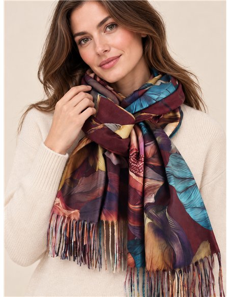 Maxi-Schal mit Blumenmuster und Fransen