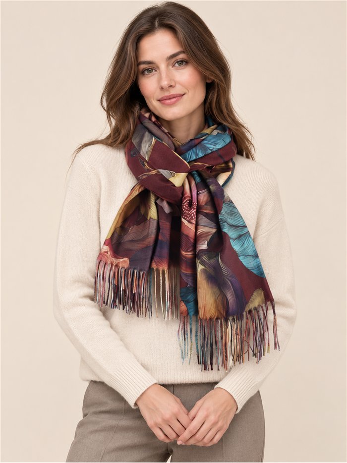 Maxi-Schal mit Blumenmuster und Fransen
