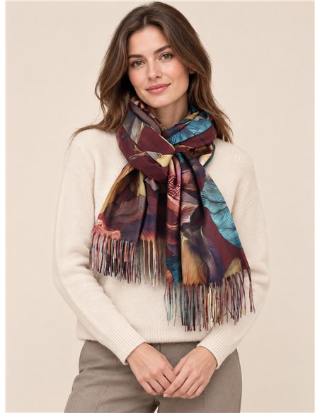 Maxi-Schal mit Blumenmuster und Fransen