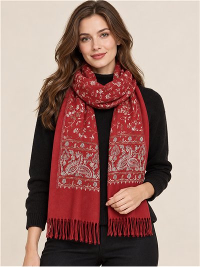 Bufanda floral con cenefa paisley
