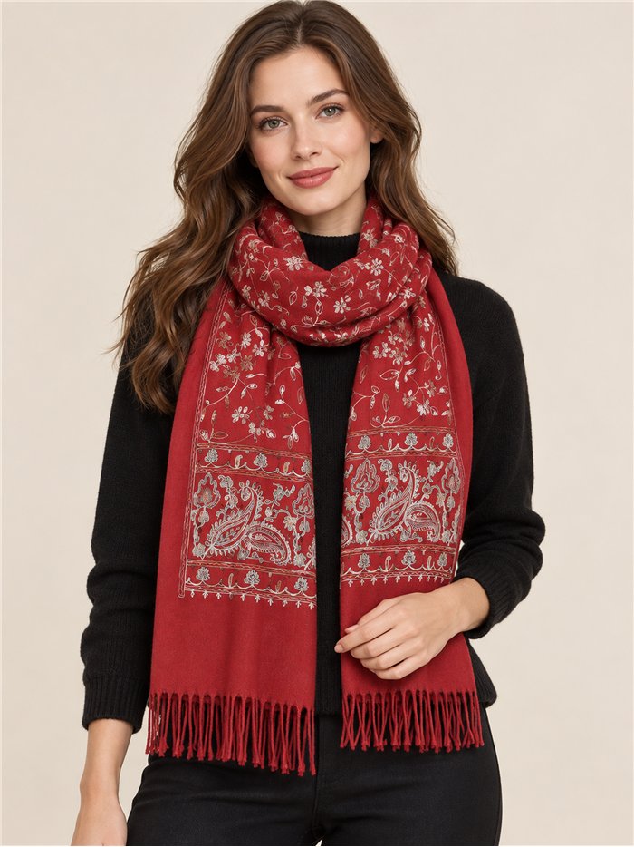 Bufanda floral con cenefa paisley
