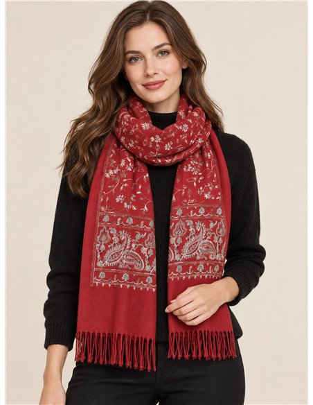 Bufanda floral con cenefa paisley