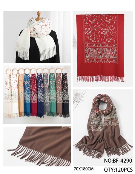 Bufanda floral con cenefa paisley