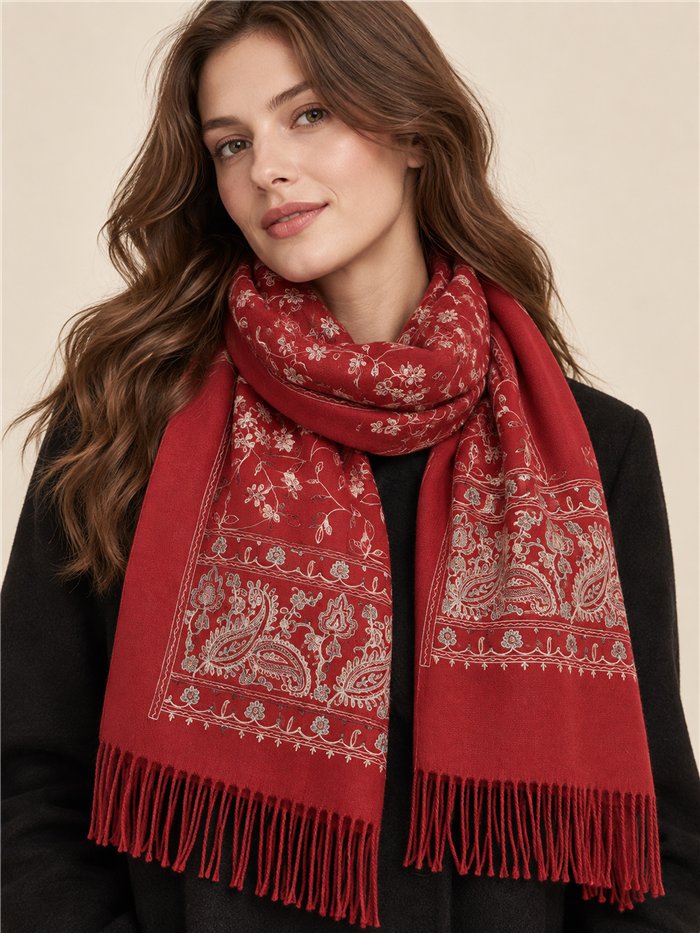 Bufanda floral con cenefa paisley