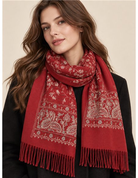 Bufanda floral con cenefa paisley
