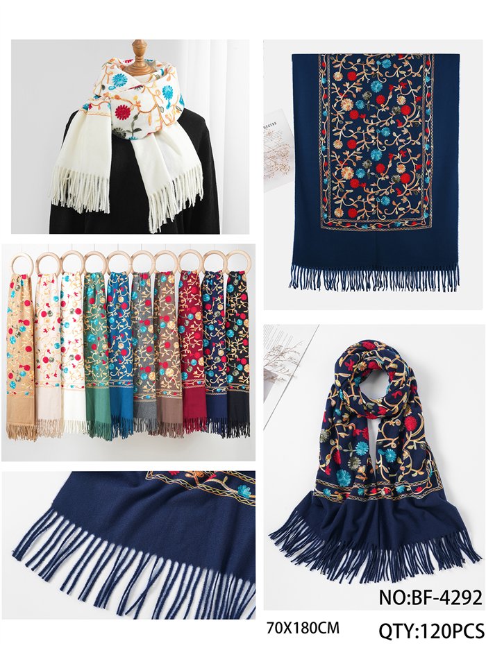 Embroidered floral scarf