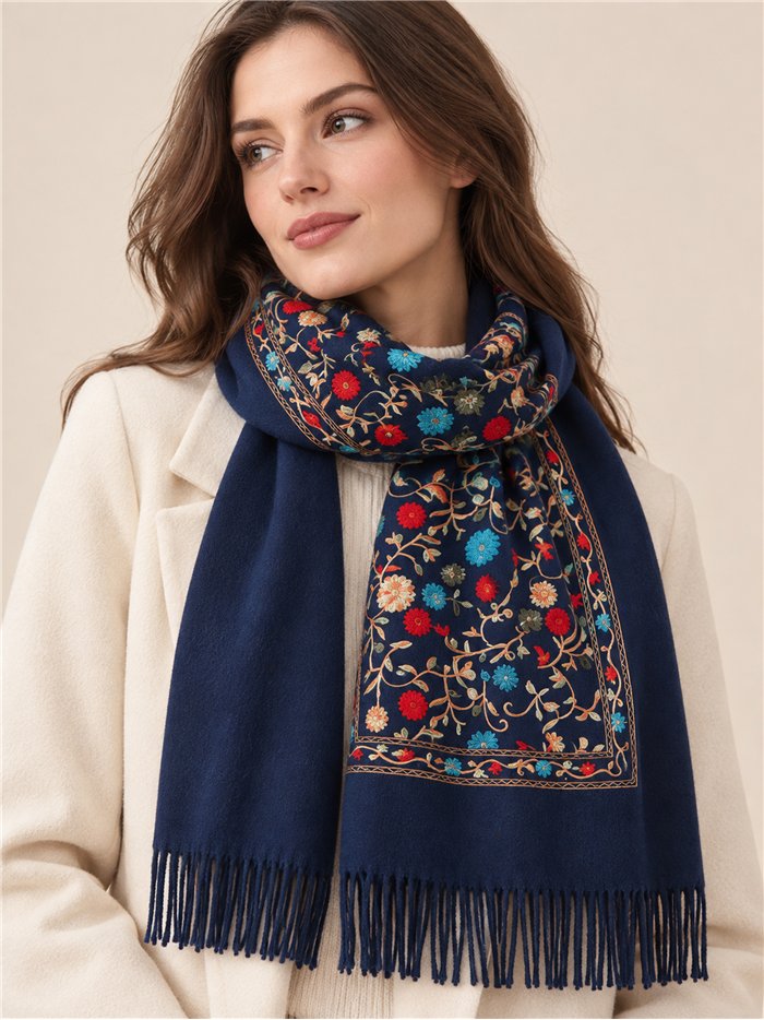 Embroidered floral scarf