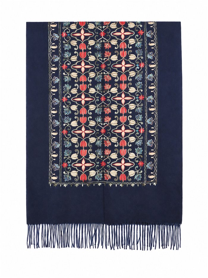 Bufanda floral ornamental con flecos