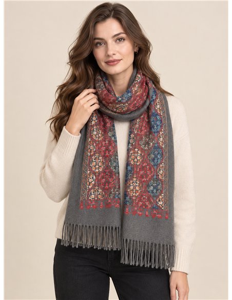 Sciarpa ornamentale multicolore con frange