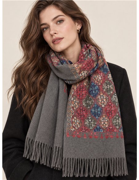 Sciarpa ornamentale multicolore con frange