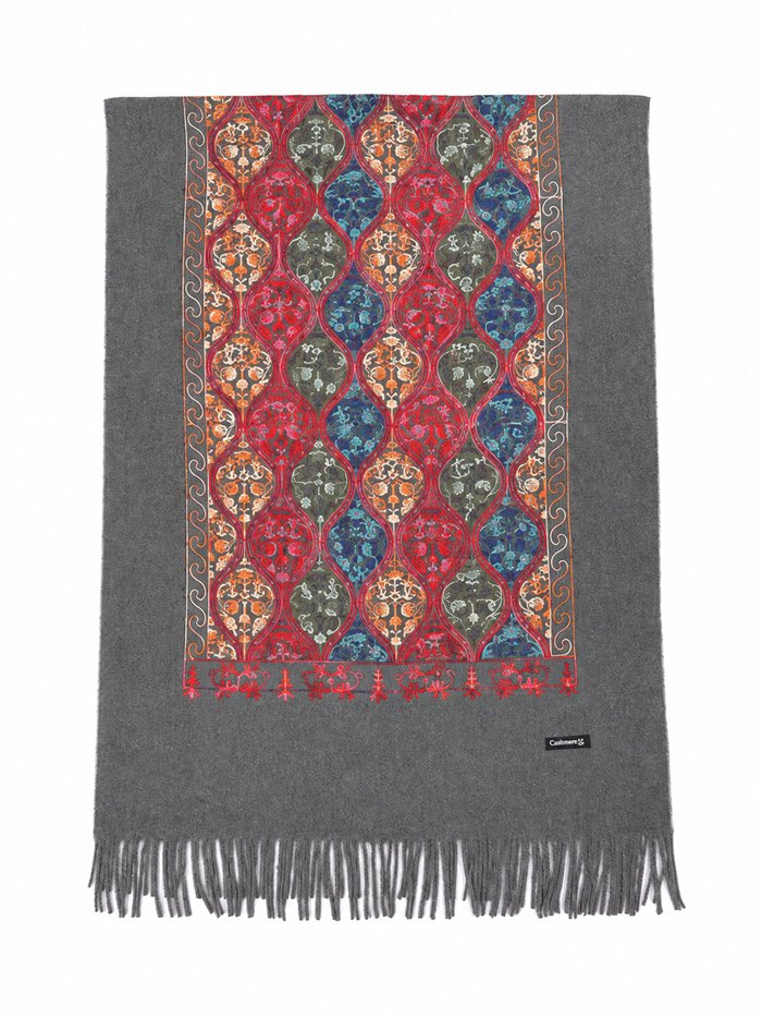 Sciarpa ornamentale multicolore con frange